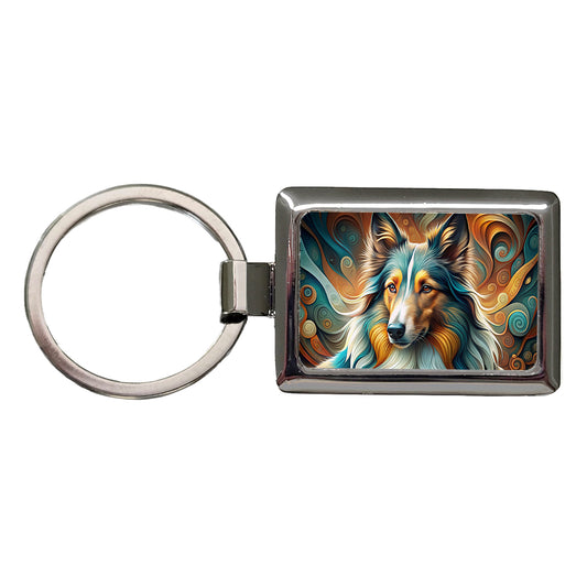 Collie Dog Abstract Stylized Art Rectangle Metal Keychain