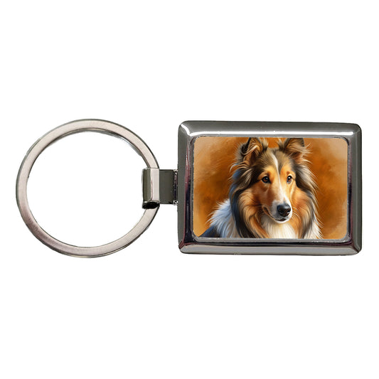 Collie Dog Illustration Rectangle Metal Keychain