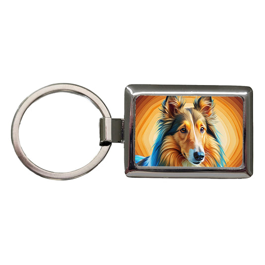 Collie Dog Pop Art Rectangle Metal Keychain