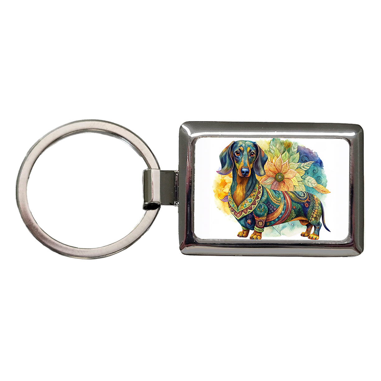 Dachshund Dog Bohemian Art Rectangle Metal Keychain