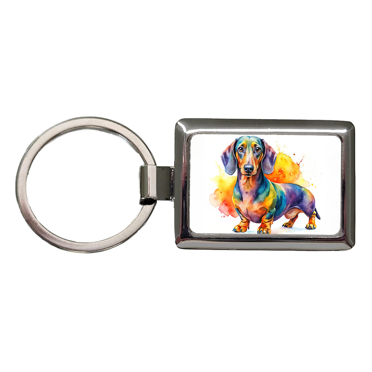 Dachshund Dog Watercolor Style Rectangle Metal Keychain