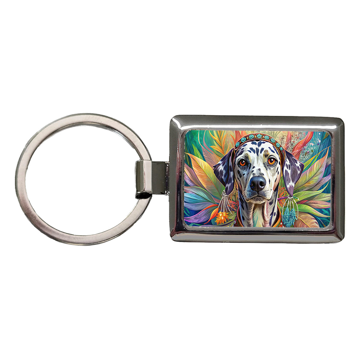 Dalmatian Dog Bohemian Art Rectangle Metal Keychain