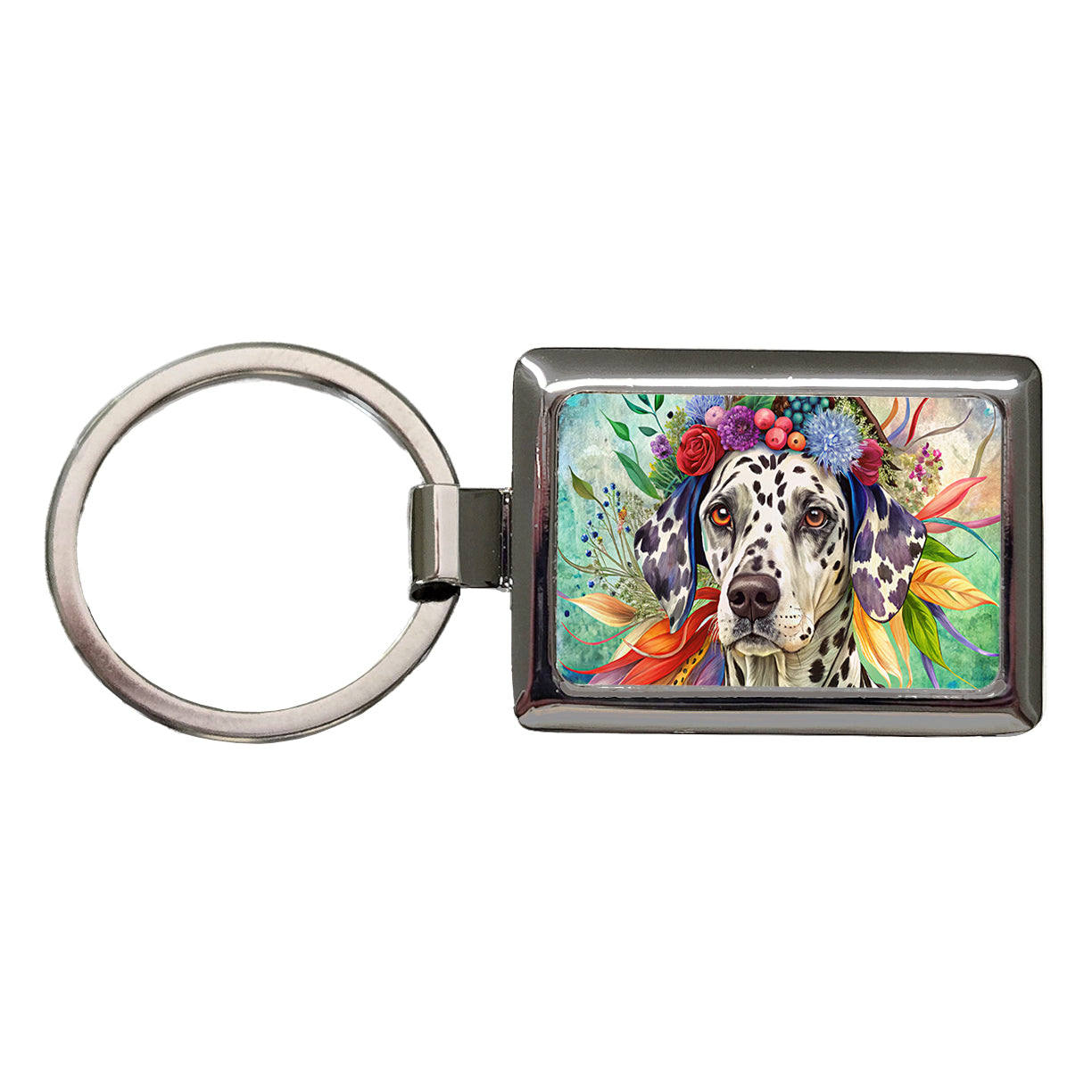 Dalmatian Dog French Bohemian Art Rectangle Metal Keychain