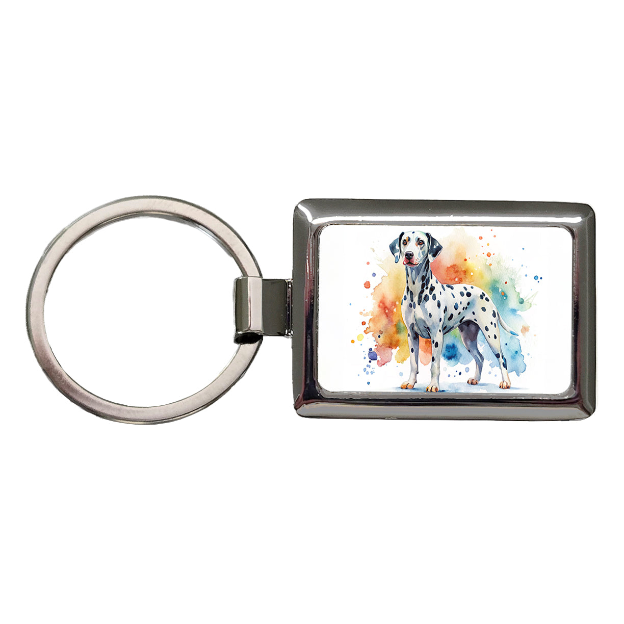 Dalmatian Dog Watercolor Style Rectangle Metal Keychain