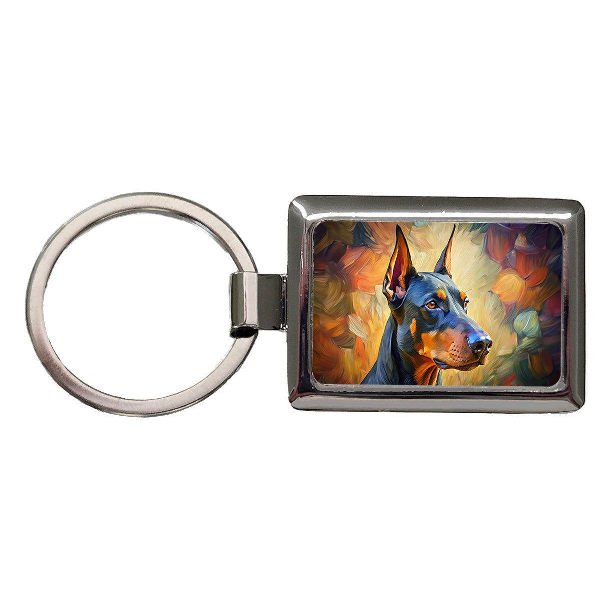 Doberman Pinscher Dog Expressionism Art Rectangle Metal Keychain