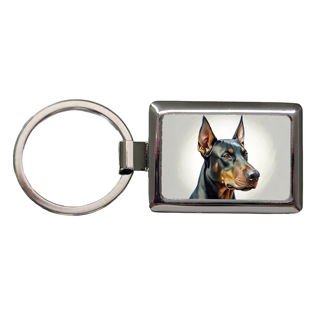 Doberman Pinscher Dog Illustration Rectangle Metal Keychain