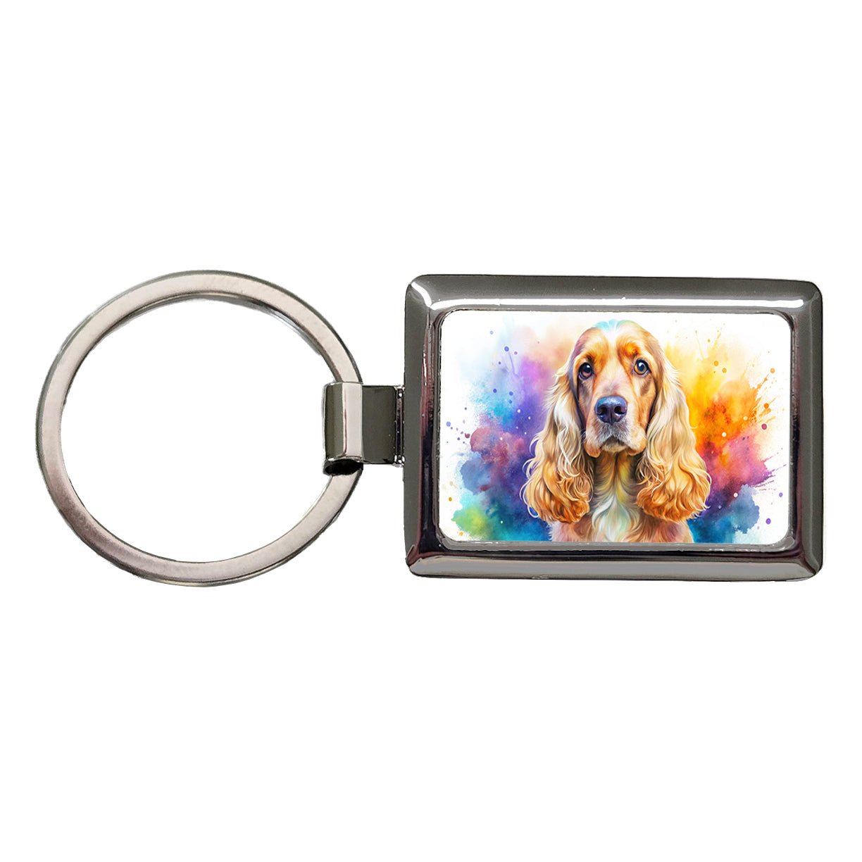English Cocker Spaniel Dog Watercolor Style Rectangle Metal Keychain