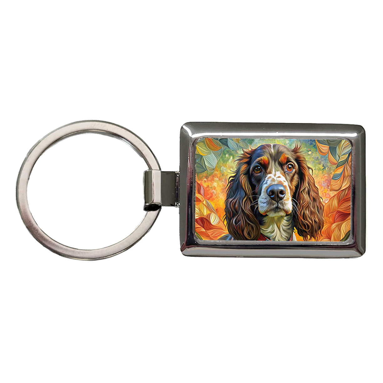 English Springer Spaniel Dog Bohemian Art Rectangle Metal Keychain