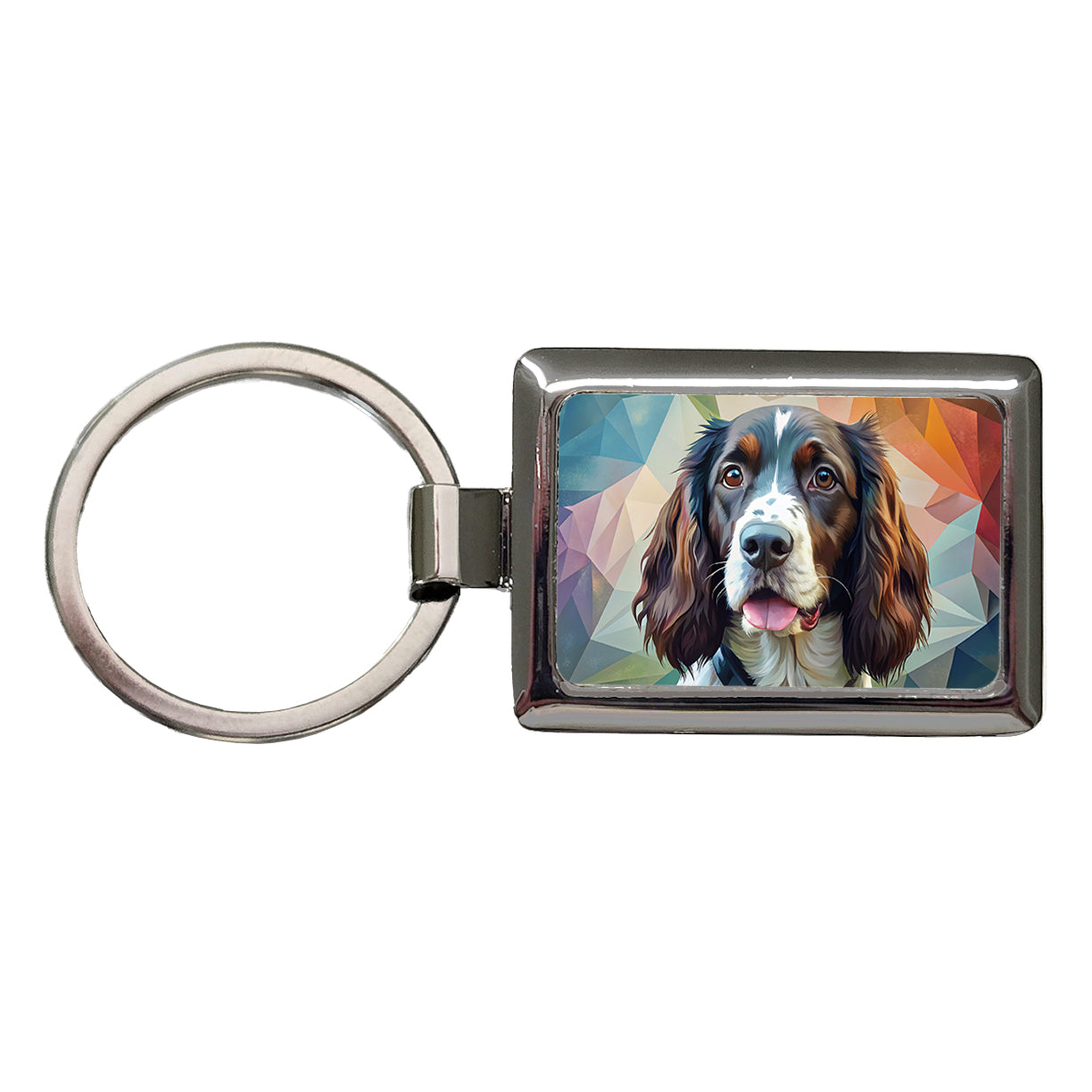English Springer Spaniel Dog Contemporary Art Rectangle Metal Keychain