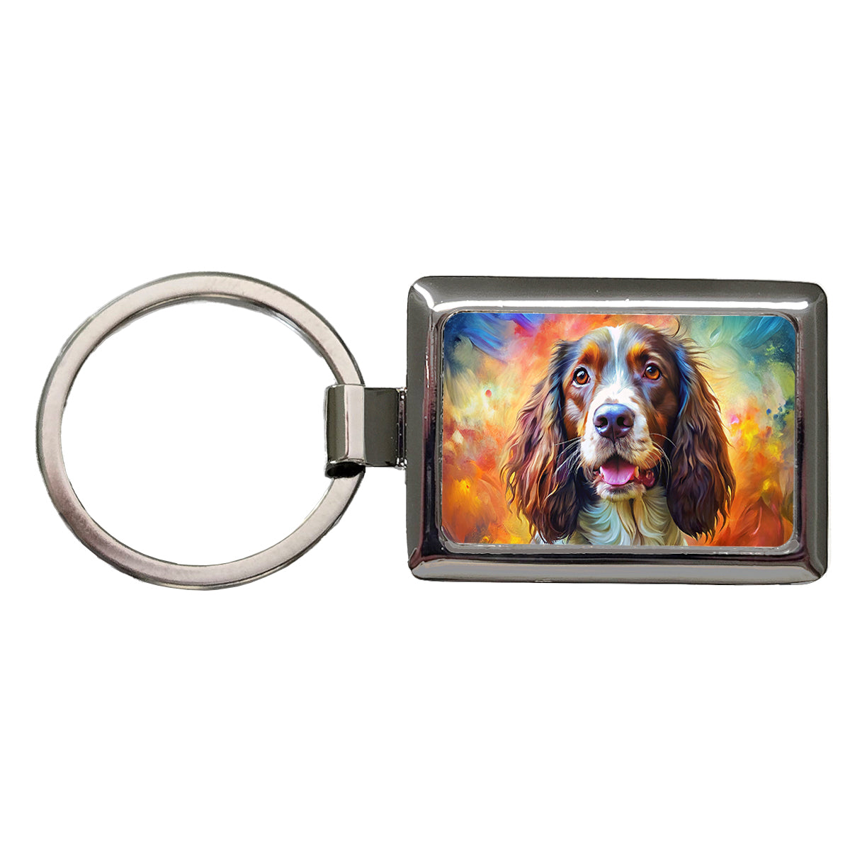 English Springer Spaniel Dog Expressionism Art Rectangle Metal Keychain