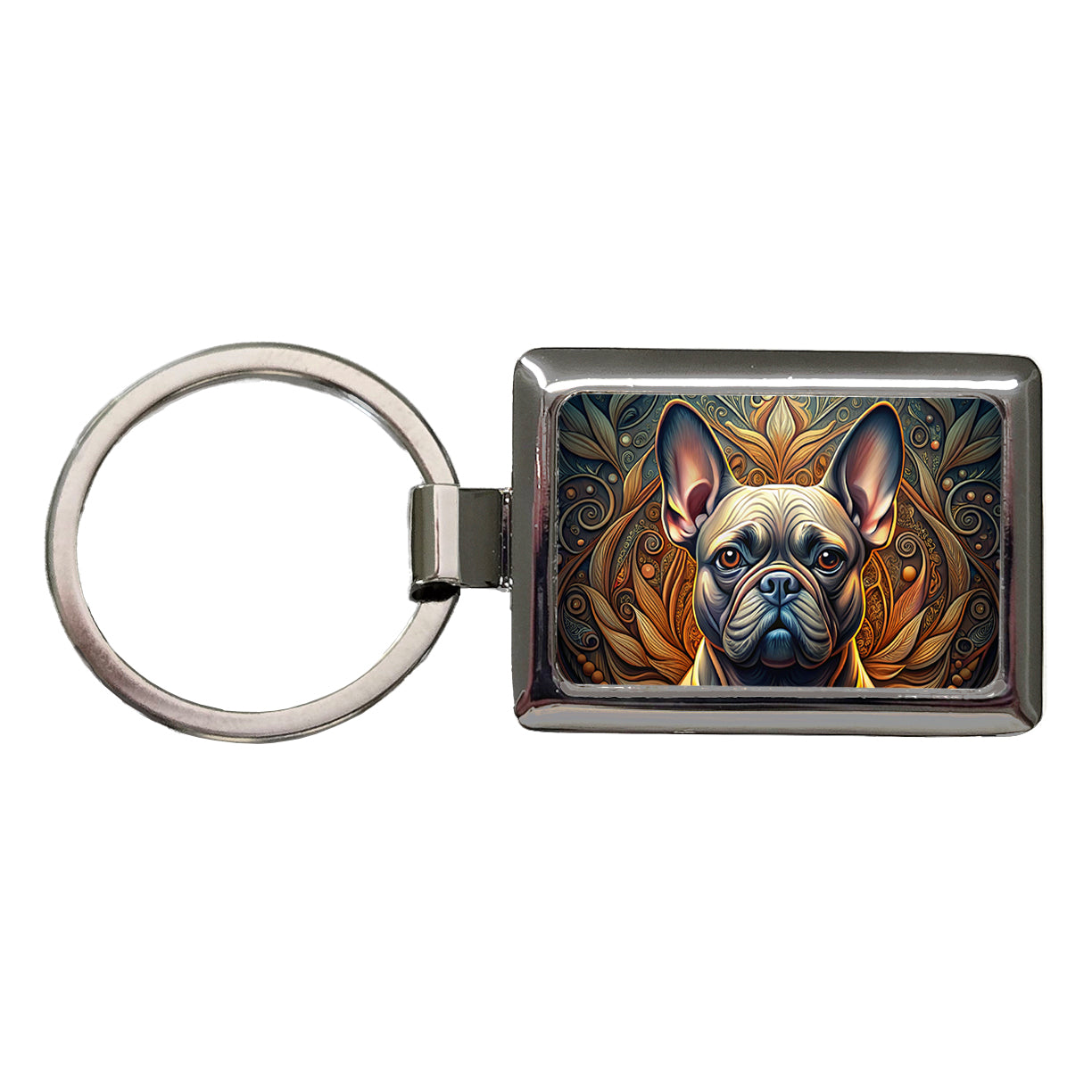 French Bulldog Frenchie Dog Art Nouveau Rectangle Metal Keychain