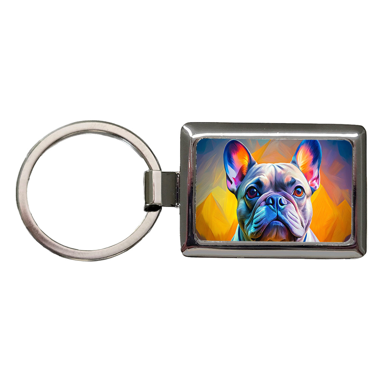 French Bulldog Frenchie Dog Pop Art Rectangle Metal Keychain