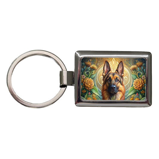 German Shepherd Dog Art Nouveau Rectangle Metal Keychain