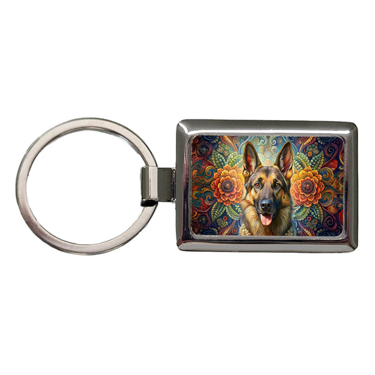 German Shepherd Dog Bohemian Art Rectangle Metal Keychain