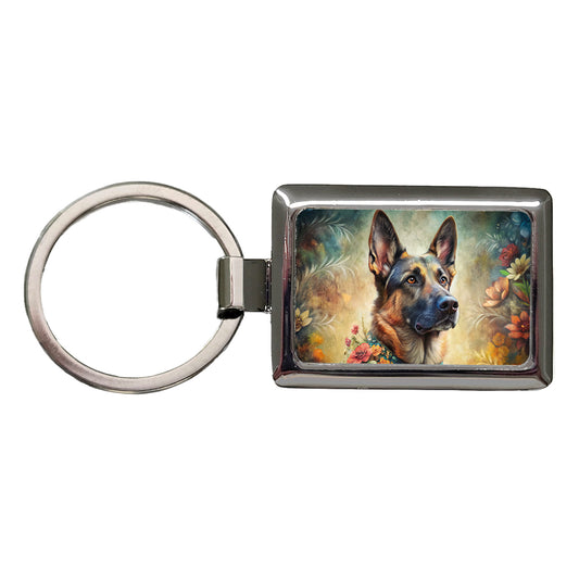 German Shepherd Dog French Bohemian Art Rectangle Metal Keychain