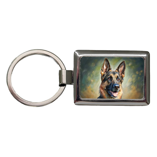 German Shepherd Dog Illustration Rectangle Metal Keychain