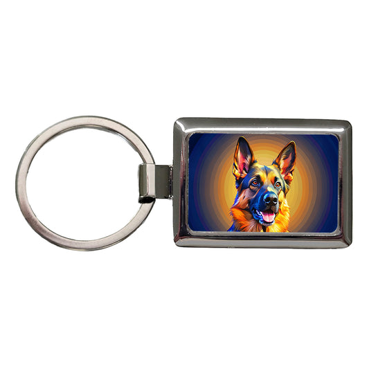 German Shepherd Dog Pop Art Rectangle Metal Keychain