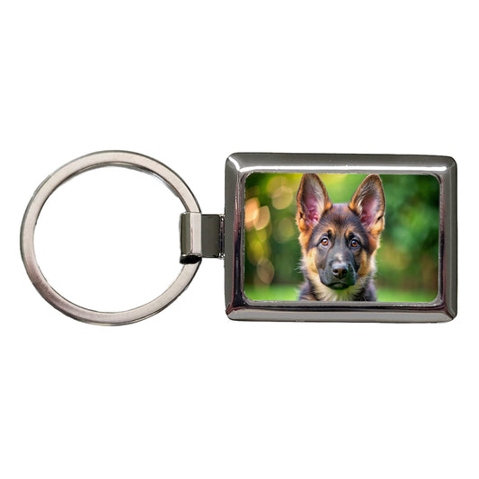 German Shepherd Dog Puppy Photo Rectangle Metal Keychain