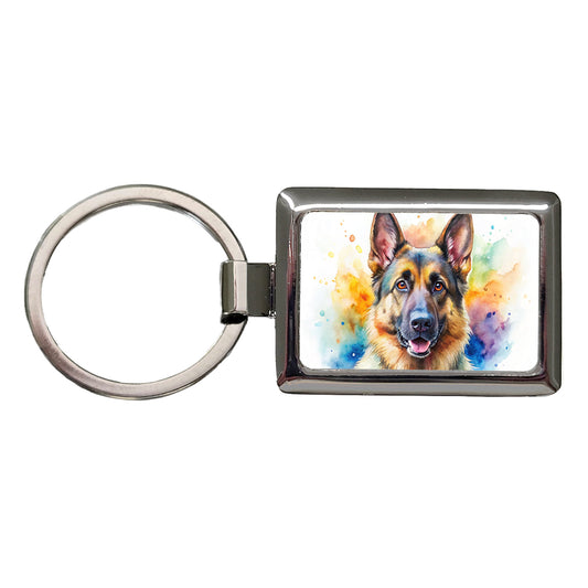 German Shepherd Dog Watercolor Style Rectangle Metal Keychain