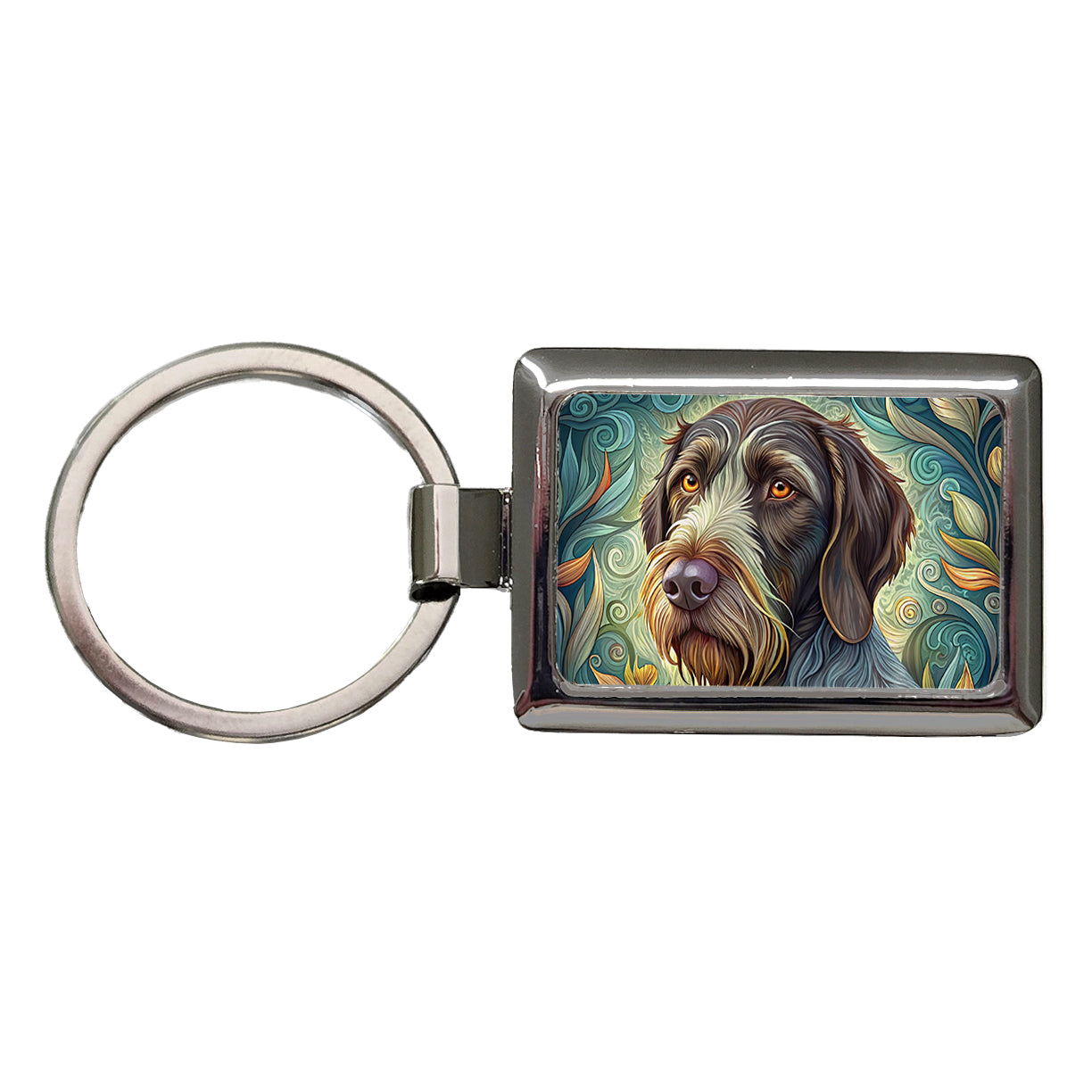 German Wirehaired Pointer Dog Art Nouveau Rectangle Metal Keychain
