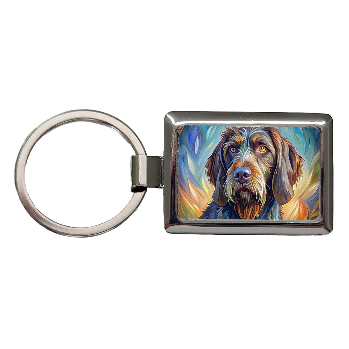 German Wirehaired Pointer Dog Expressionism Art Rectangle Metal Keychain