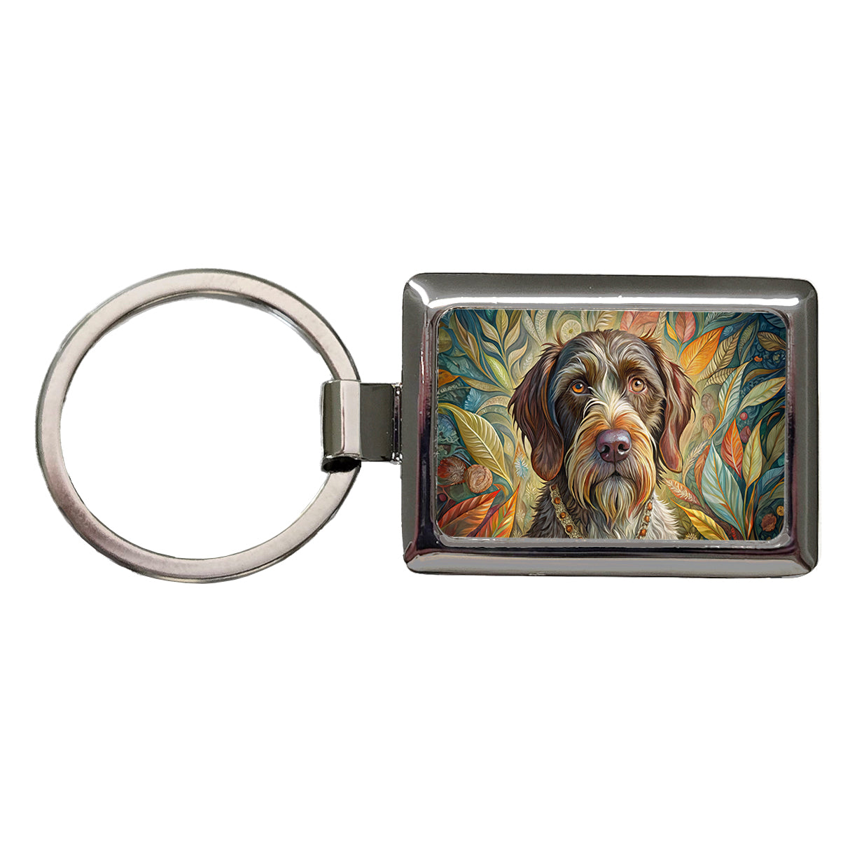 German Wirehaired Pointer Dog French Bohemian Art Rectangle Metal Keychain