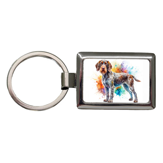 German Wirehaired Pointer Dog Watercolor Style Rectangle Metal Keychain