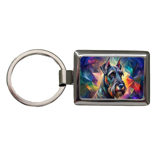 Giant Schnauzer Dog Abstract Stylized Art Rectangle Metal Keychain