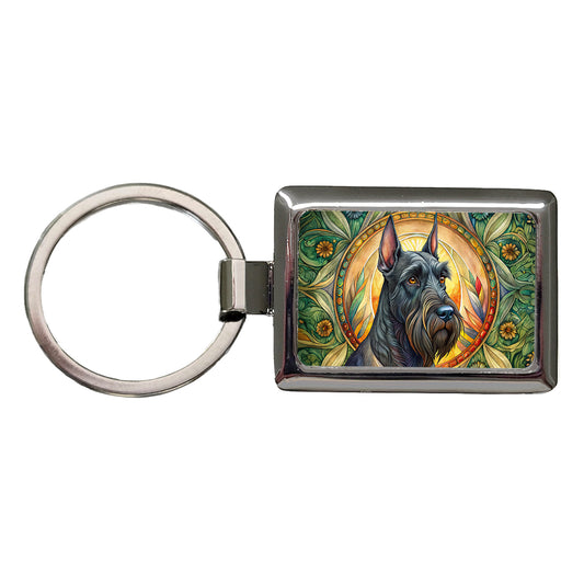 Giant Schnauzer Dog Art Nouveau Rectangle Metal Keychain