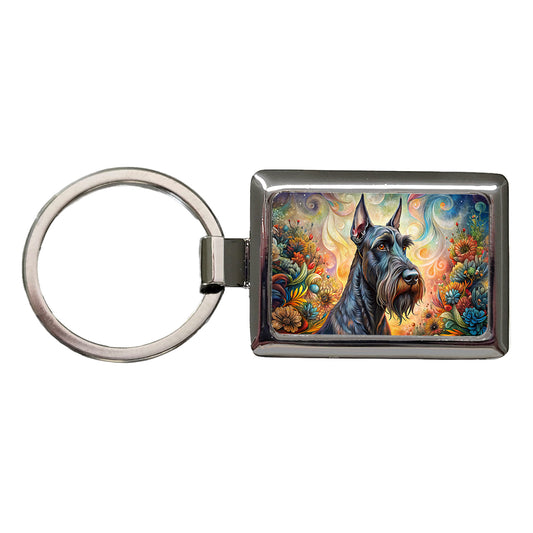 Giant Schnauzer Dog Bohemian Art Rectangle Metal Keychain