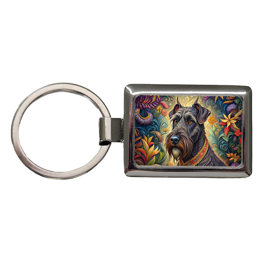 Giant Schnauzer Dog French Bohemian Art Rectangle Metal Keychain
