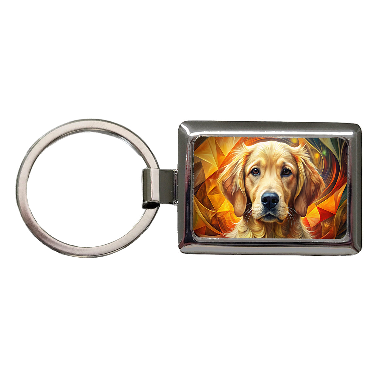Golden Retriever Dog Abstract Art Rectangle Metal Keychain