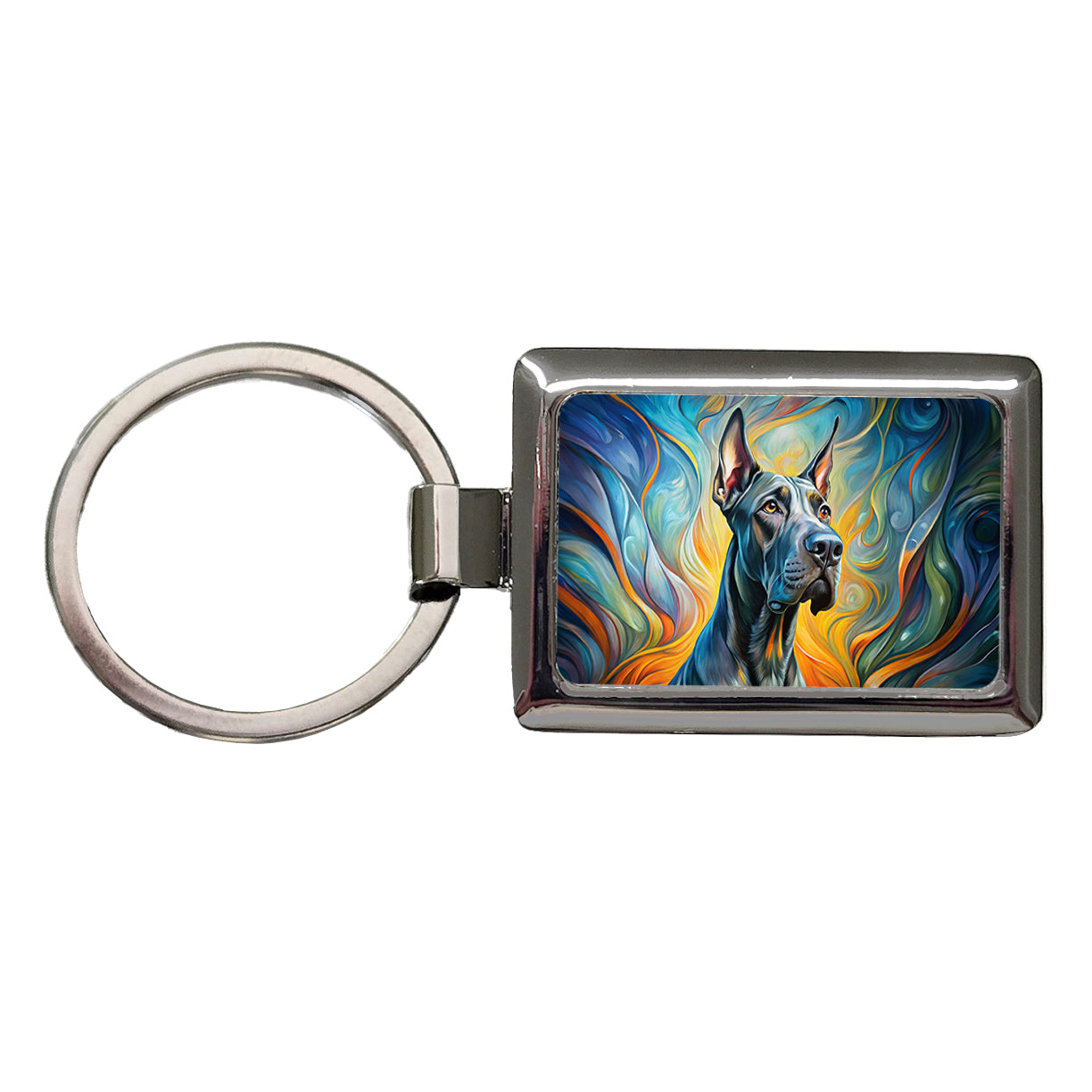 Great Dane Dog Abstract Art Rectangle Metal Keychain