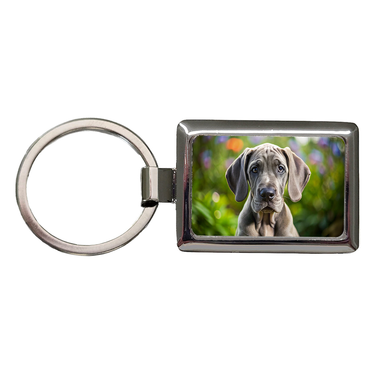 Great Dane Dog Puppy Photo Rectangle Metal Keychain