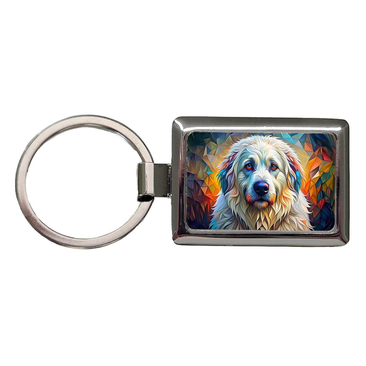 Great Pyrenees Dog Abstract Stylized Art Rectangle Metal Keychain