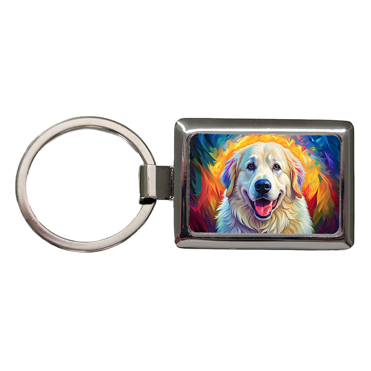 Great Pyrenees Dog Pop Art Rectangle Metal Keychain