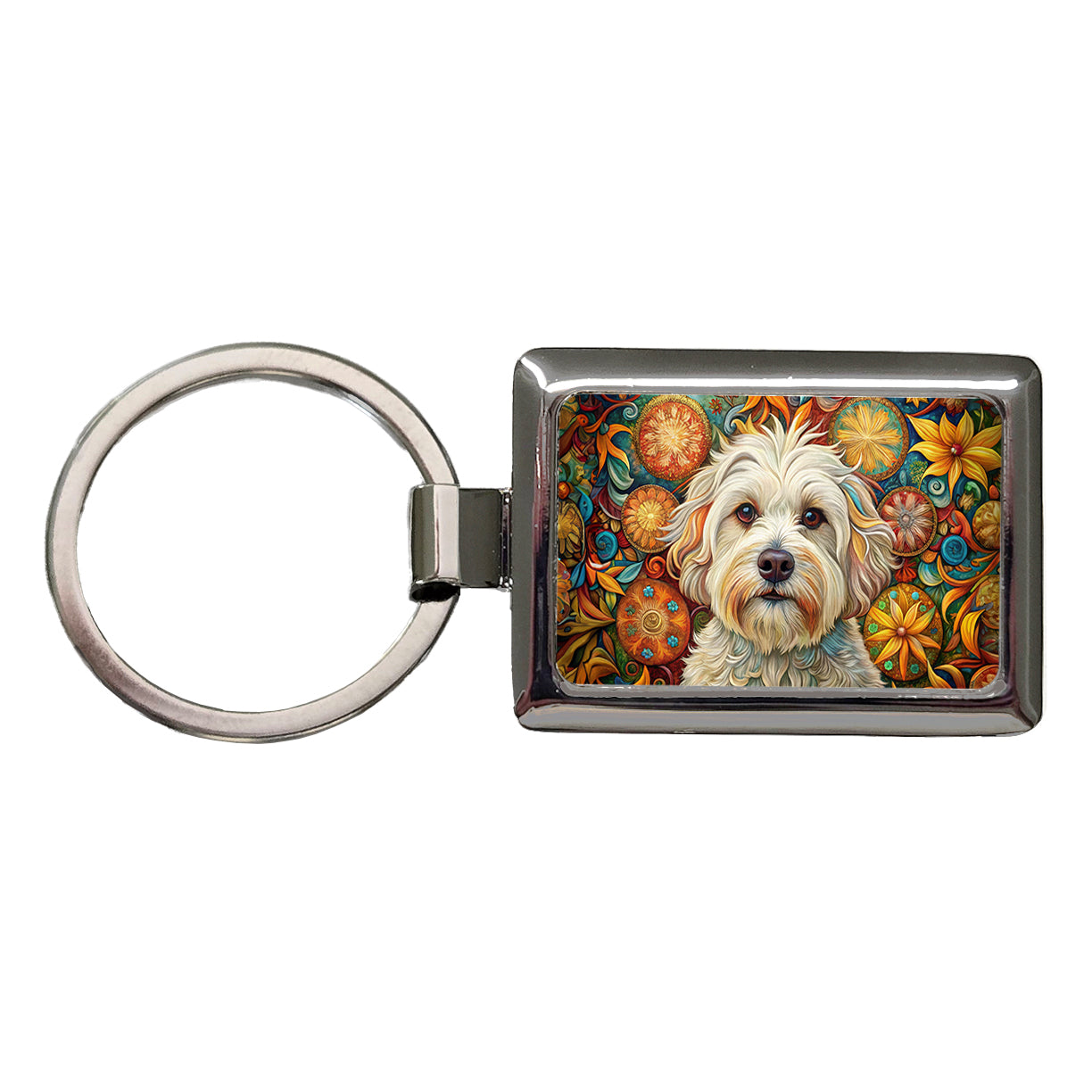 Havanese Dog Bohemian Art Rectangle Metal Keychain
