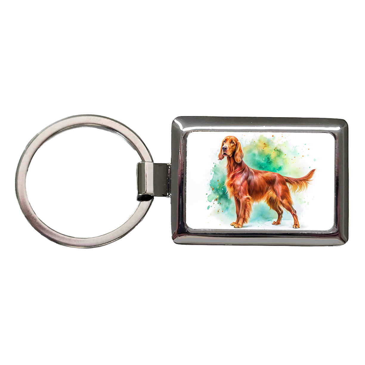 Irish Setter Dog Watercolor Style Rectangle Metal Keychain