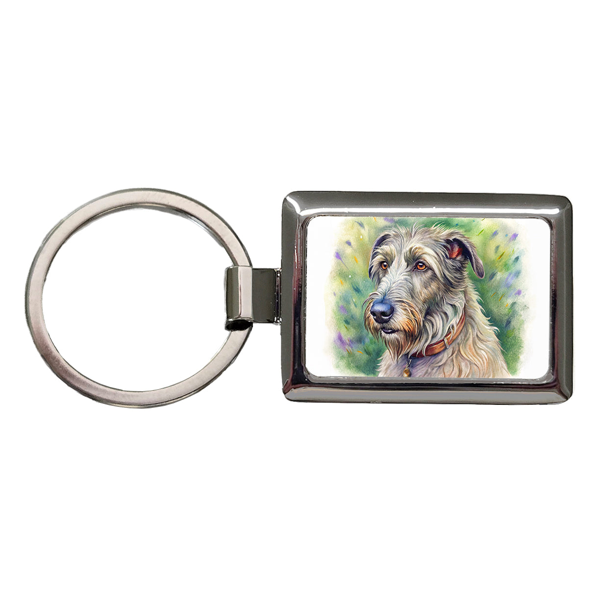 Irish Wolfhound Dog Illustration Rectangle Metal Keychain