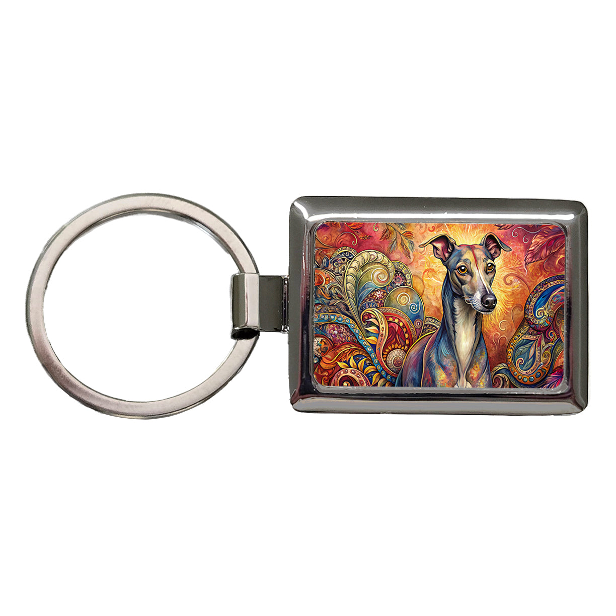 Italian Greyhound Dog Bohemian Art Rectangle Metal Keychain
