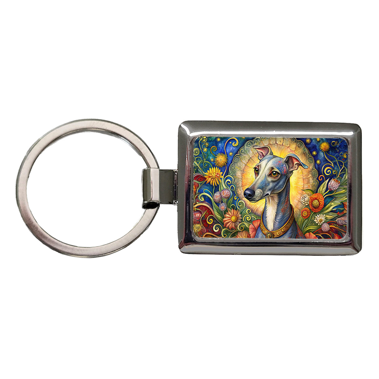 Italian Greyhound Dog French Bohemian Art Rectangle Metal Keychain