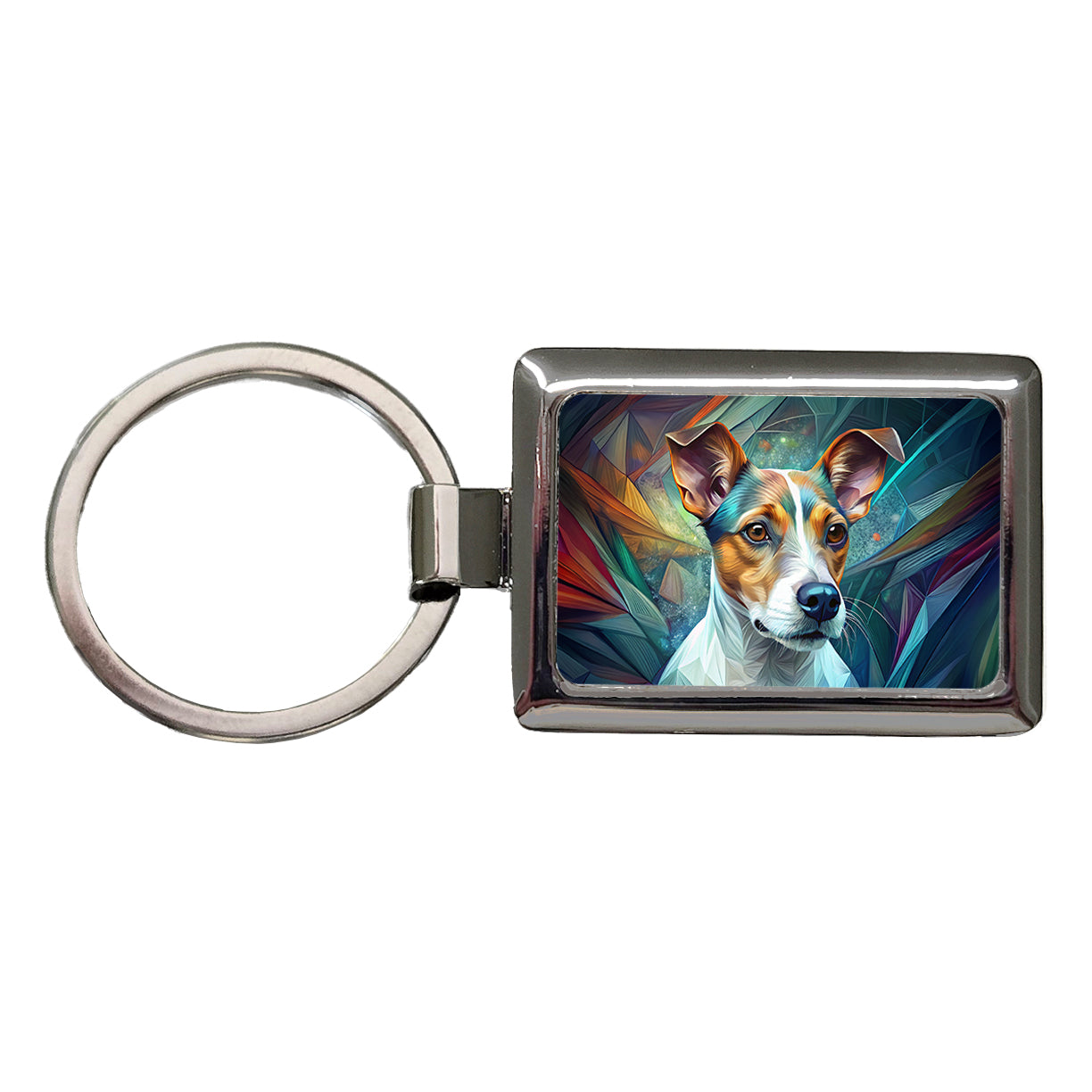 Jack Russell Terrier Dog Abstract Stylized Art Rectangle Metal Keychain