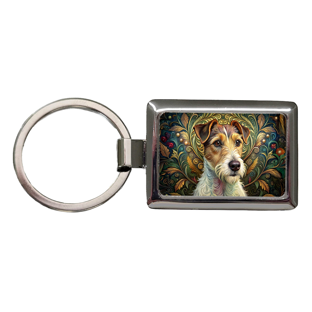 Jack Russell Terrier Dog Art Nouveau Rectangle Metal Keychain
