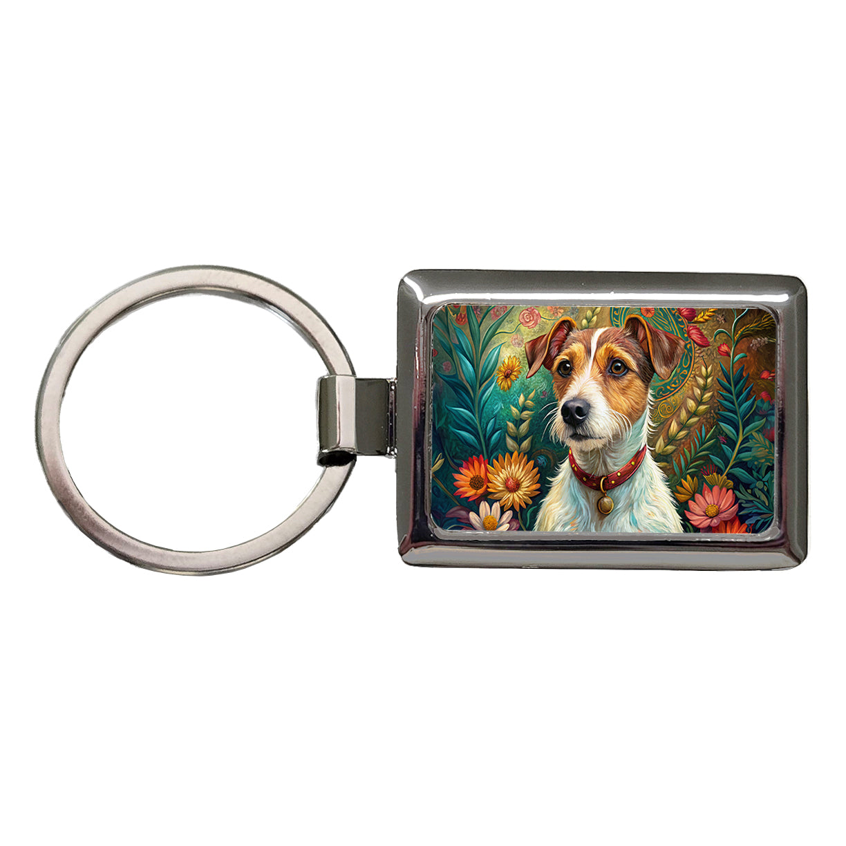 Jack Russell Terrier Dog French Bohemian Art Rectangle Metal Keychain