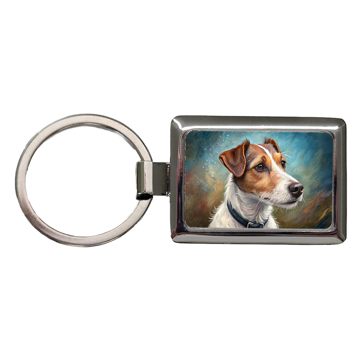 Jack Russell Terrier Dog Illustration Rectangle Metal Keychain