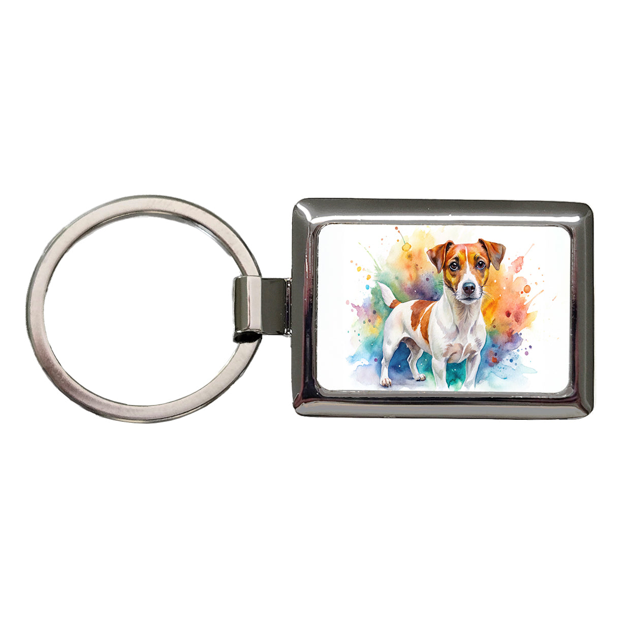 Jack Russell Terrier Dog Watercolor Style Rectangle Metal Keychain