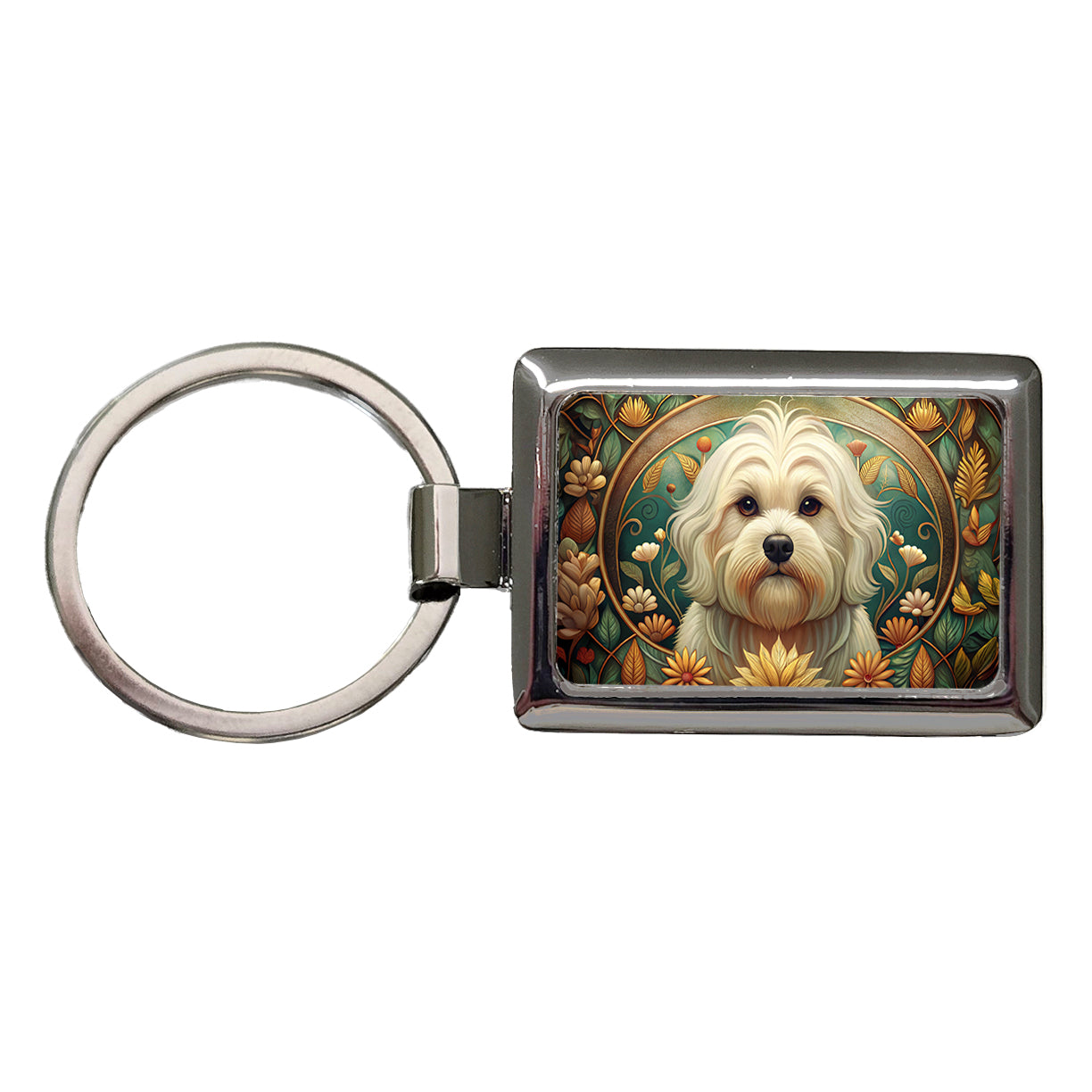 Maltese Dog Art Nouveau Rectangle Metal Keychain