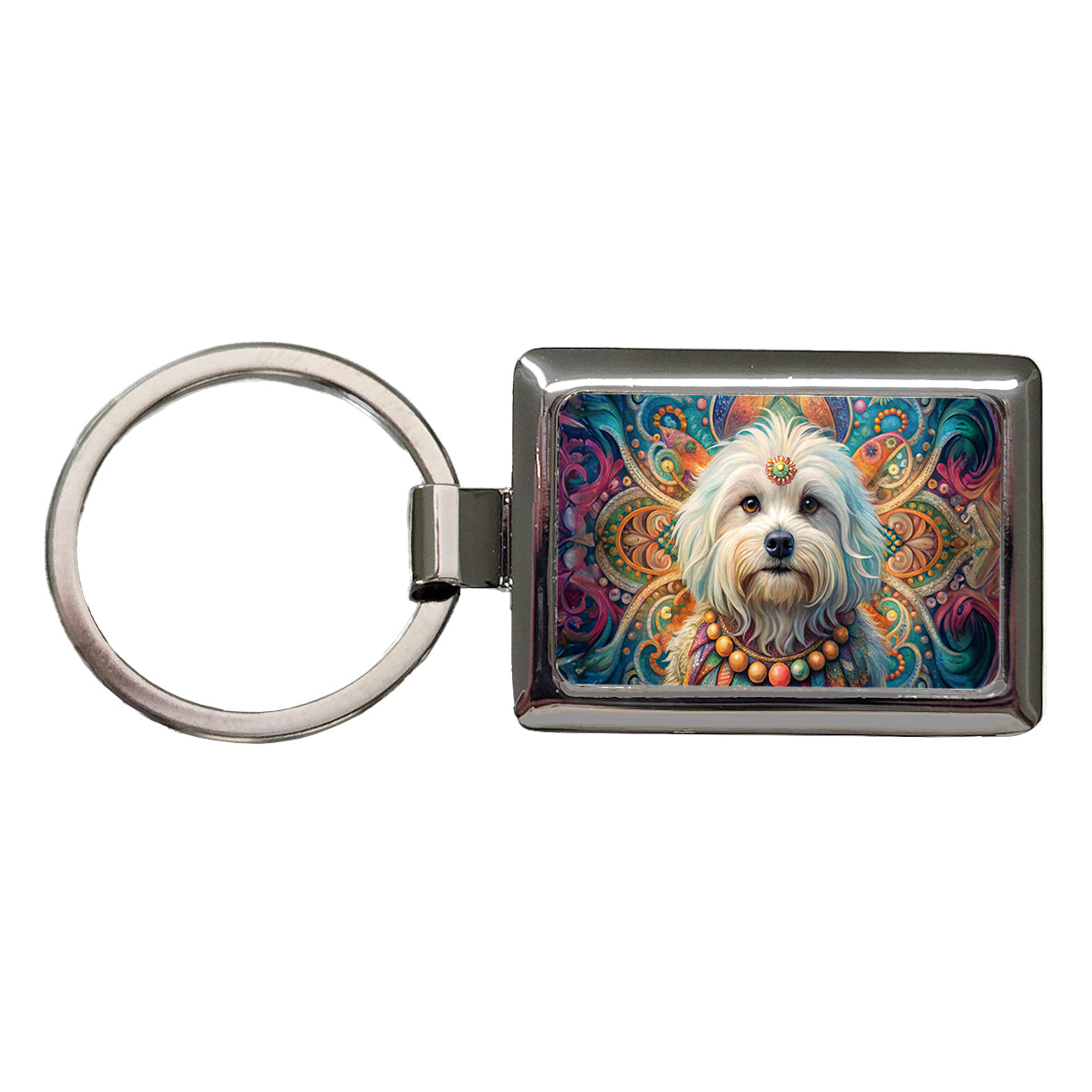 Maltese Dog Bohemian Art Rectangle Metal Keychain