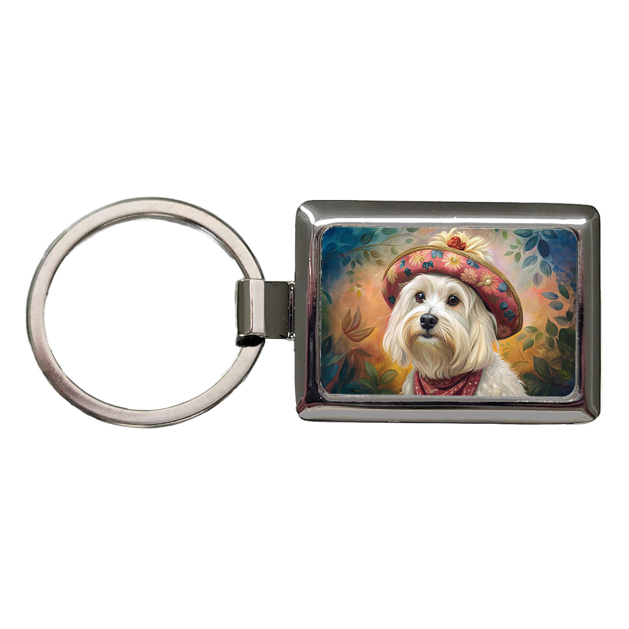 Maltese Dog French Bohemian Art Rectangle Metal Keychain
