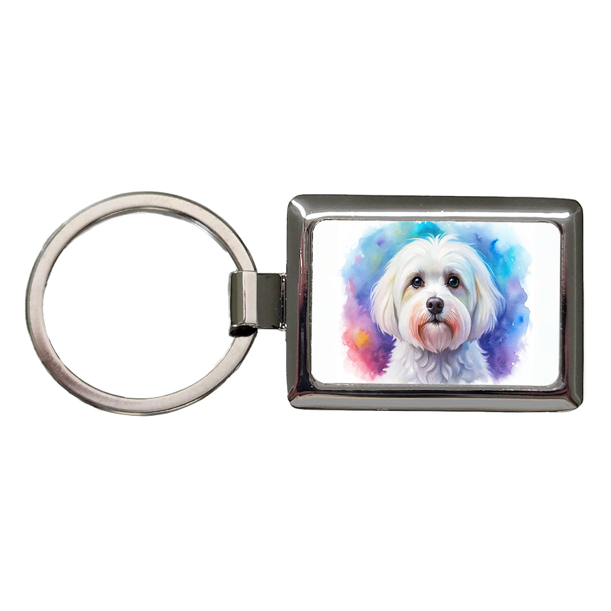 Maltese Dog Watercolor Style Rectangle Metal Keychain